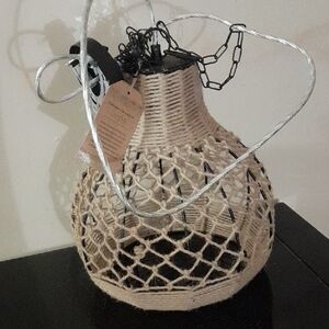 Woven Beige Lantern with Black Accents